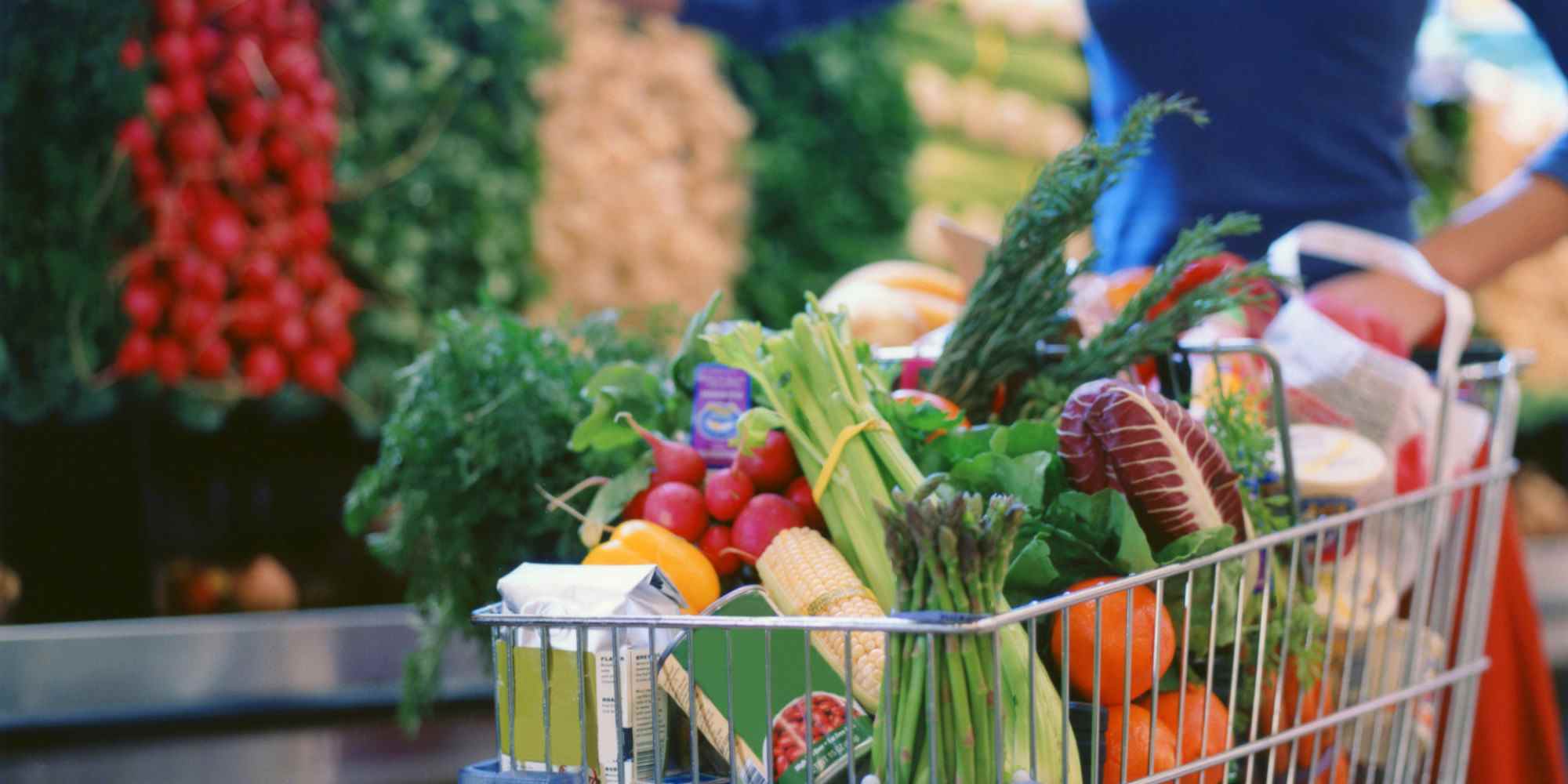 Grocery cart with healthy foods for runners
